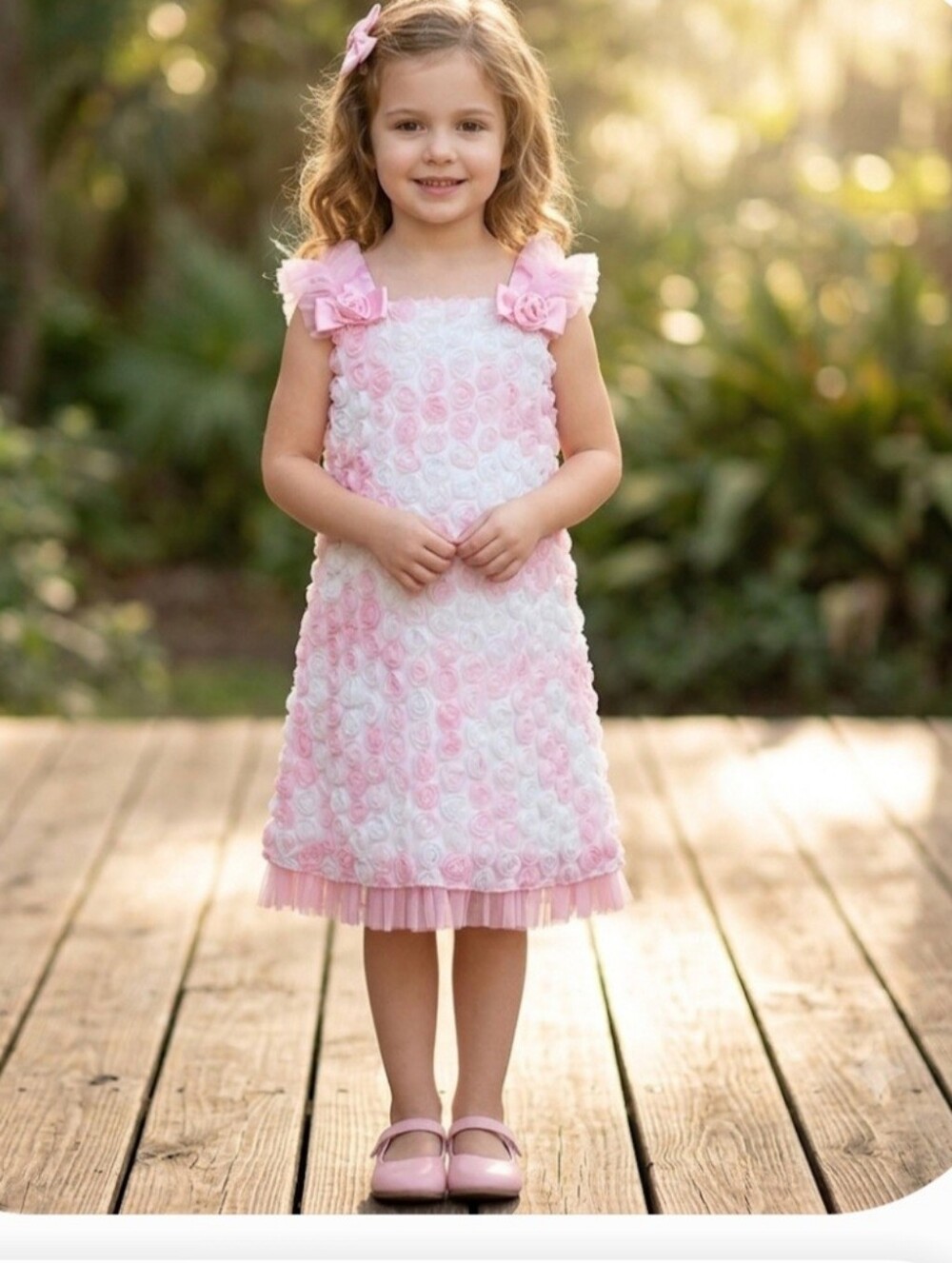 Jona Michelle Pink Rosette Tulle Dress with Satin Bow